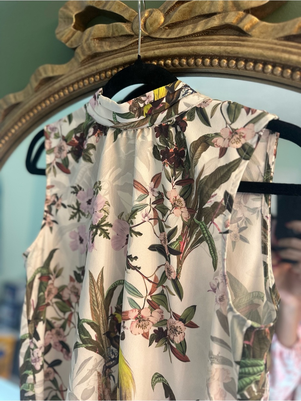 H&M Sleeveless High-Neck Floral Camisole in Cream, Pink & Green